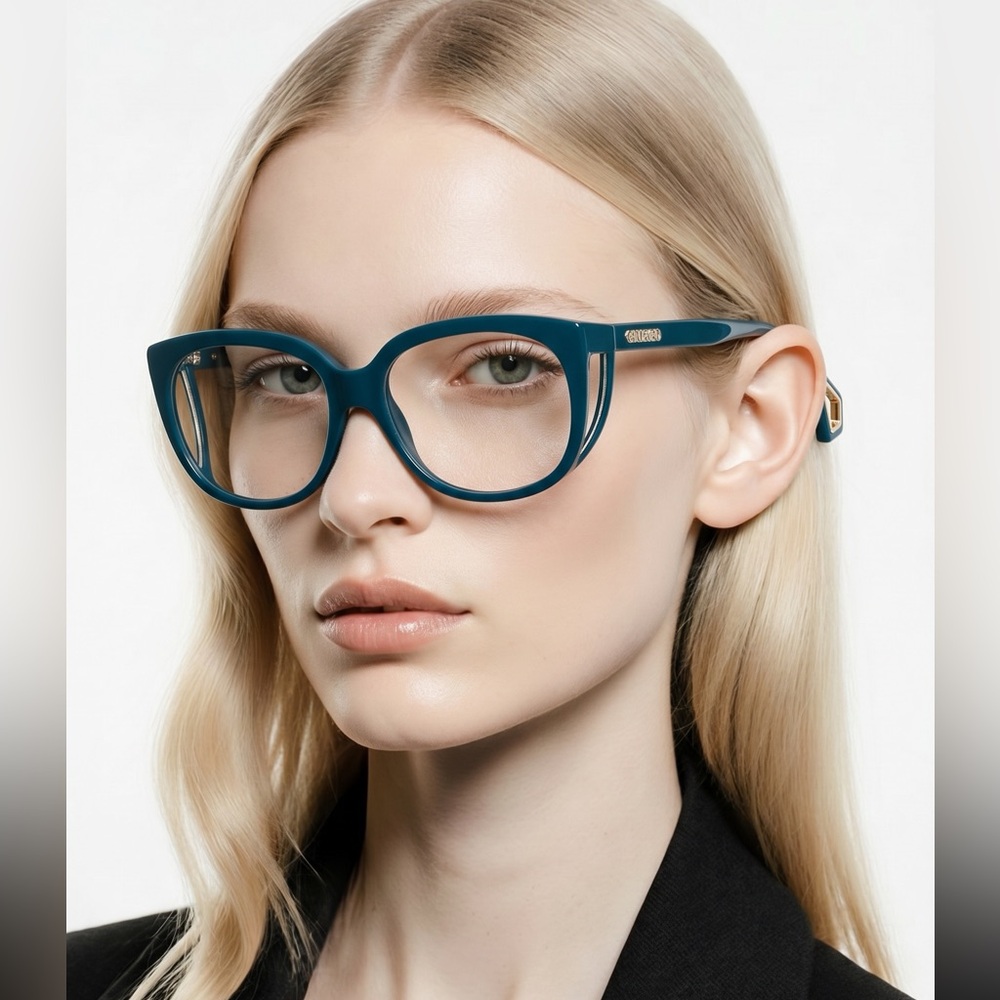 New Authentic Gucci GG0470O 003 Women’s Teal Cat-Eye Eyeglasses - Picture 1 of 13
